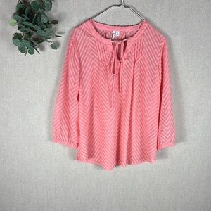 Elle > Pink Sheer V Neck Blouse Extra Large